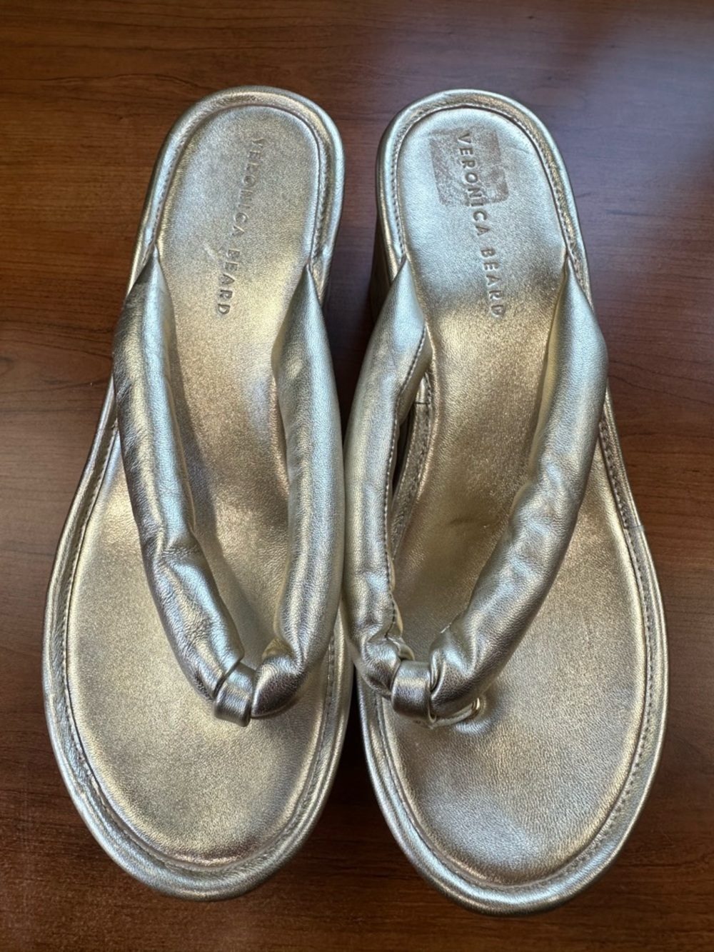 Veronica Beard Genocork Metallic Champagne Thong Sandals Sz 10 - Picture 14 of 16